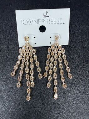 Towne & Reese Gold Crystal Tassel Earrings - Champagne Sparkle